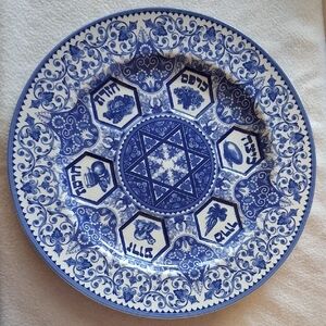 Spode Judaica Collection 12-1/2pinch blue-and-white Passover Seder Plate